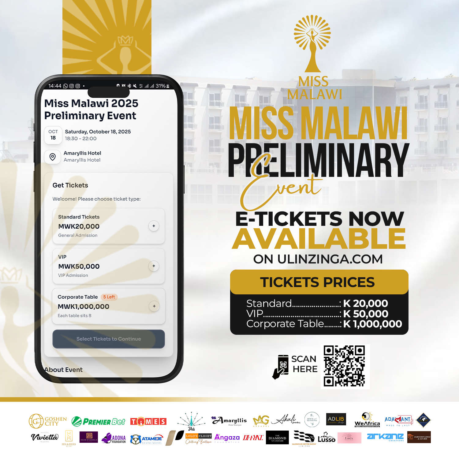 Miss Malawi 2025 Preliminary Event Event Banner